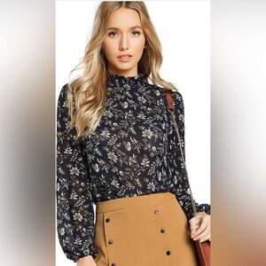 - NWOT SHEER FLORAL LONG SLEEVE TOP